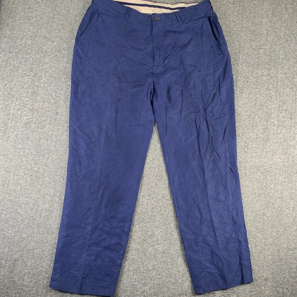 Vintage Polo Ralph Lauren Linen Pants Men 38x32 Blue Silk Trousers Old Money